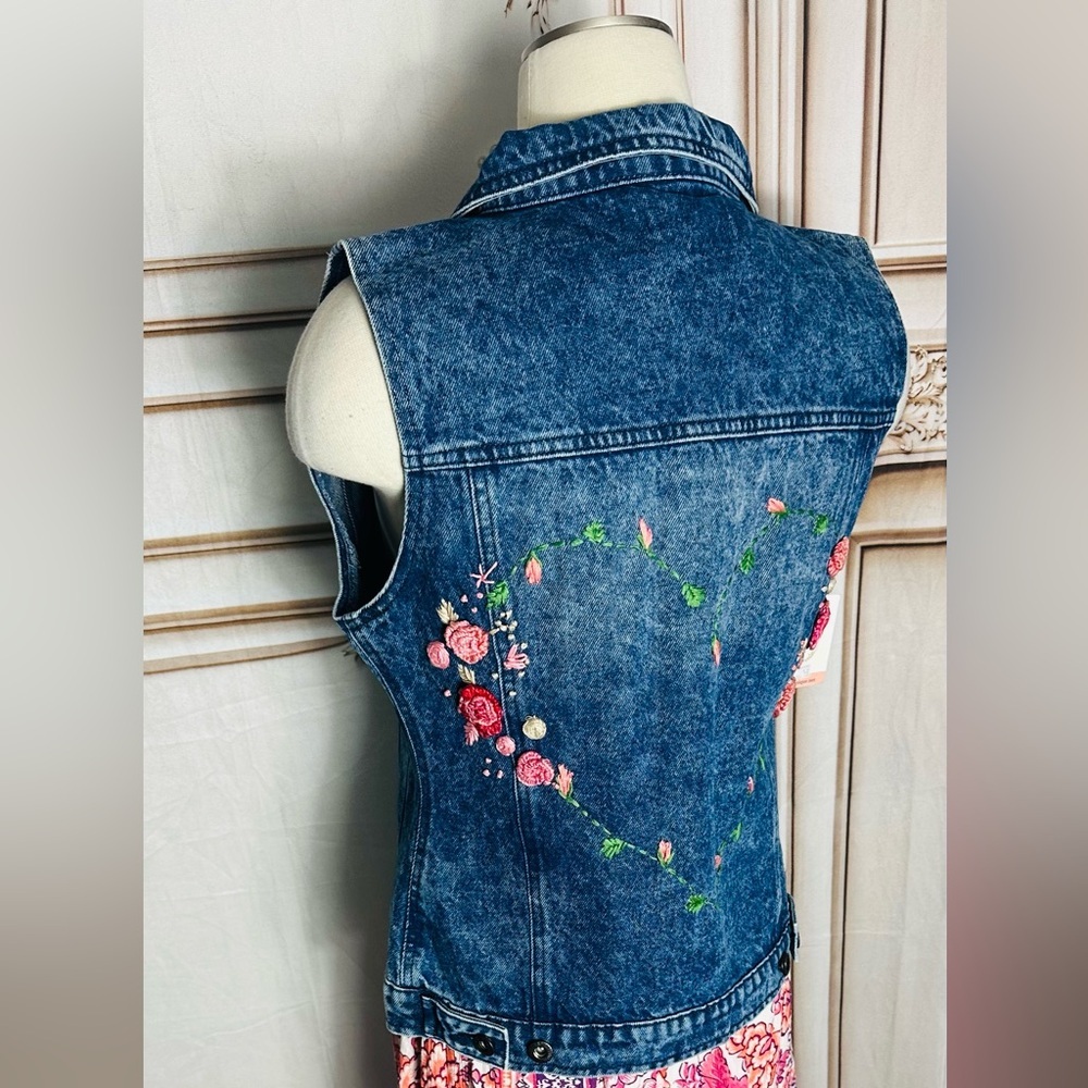 Embroidered Heart Back Blue Denim Vest